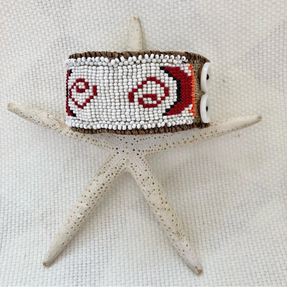 Artisan Hand-beaded Wide Cuff Bracelet butterfly and spiral design boho
